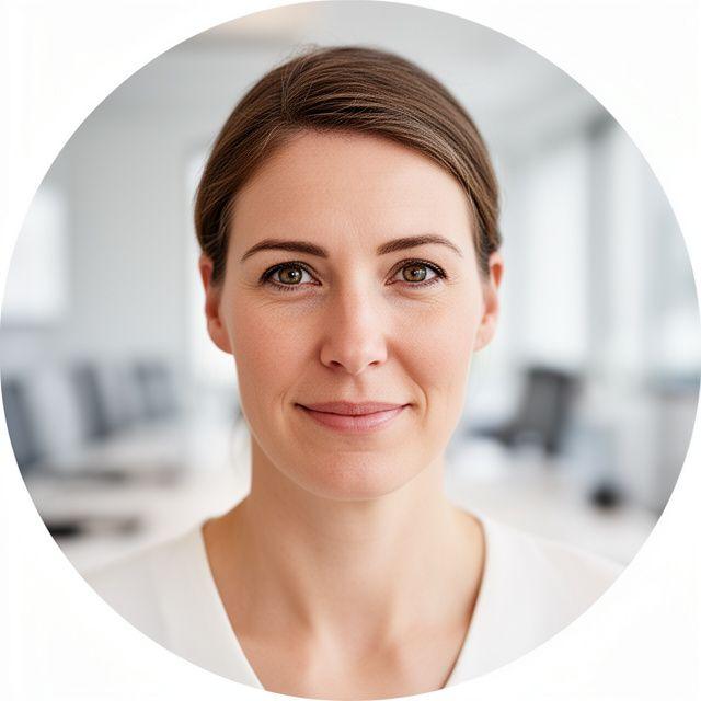 lic. iur. Anna Meier in einem modernen Besprechungsraum in Zürich mit einfühlsamer und konzentrierter Haltung